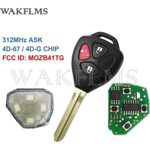 3 Button Remote Car Key 312MHz Fob for Toyota Scion Yaris 2005-2010 with 4D67 G Chip MOZB41TG No Mark