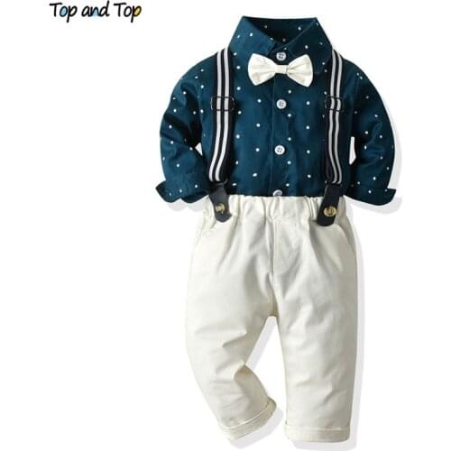 Top and Top Toddler Boy Clothing Sets Long Sleeve Stars Print Bowtie Shirt+Suspender Pants Casual Outfits Tuxedo Gentleman Suit