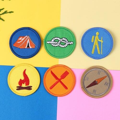 Round compass Mountaineering Embroidered Camp Patch Iron On Patches For Clothes DIY Clothing Stickers Sport Badges