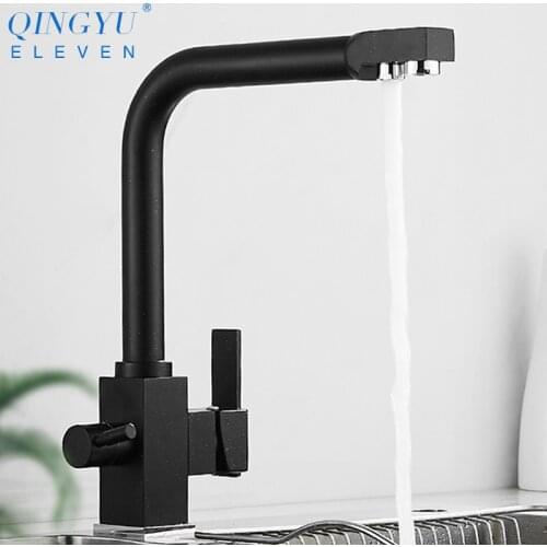 QINGYU ELEVEN Kitchen Filter Faucets Gold Black Brass Faucets 360 Rotation Hot And Cold Water Mixer Filter Kitchen Tap
