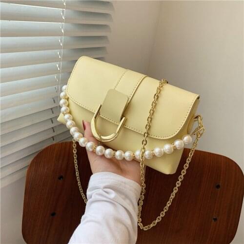 PU Leather Mini Pearl Crossbody Bags for Women 2021 Travel Fashion Simple Shoulder bags Designer ladies Chain Sling bag wallet