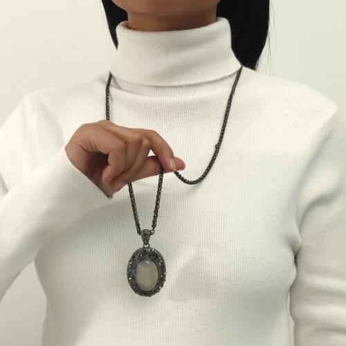 New Design Necklace Fashion Cats eye gem Jewelry Charm Long Sweater Necklace Pendant For Women Accessories Gift