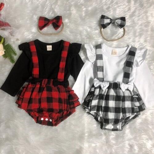 3PCS Autumn New Toddler Infant Clothes Long Sleeve Ruffle Tops+Suspenders Shorts+Headband Kids Baby Girls Clothing Outfits