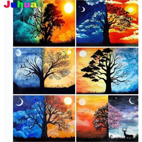 Landscape tree Sun Moon Yin Yang 5D DIY diamond painting full Square Round diamond embroidery mosaic Christmas gifts home decor