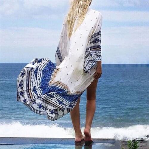 New Arrivals Beach Cover up Floral Romantic Swimwear Ladies Pareo Beach Cape Sun Bath Beach Wear Dress Chiffon Swimwear