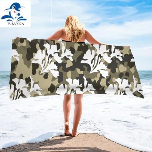 PHAYON Beach Towel Camouflage Quick-dry Microfiber Bath Towels White Flowers Pattern Cushion Bath Towel Yoga Mat Beach Towel