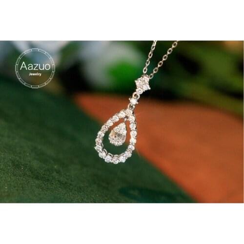 Aazuo 18K Solid White Gold Real Diamonds 0.60ct WaterDrop Pendent With Chain Necklace 45CM Gifted For Women Wedding Party Au750