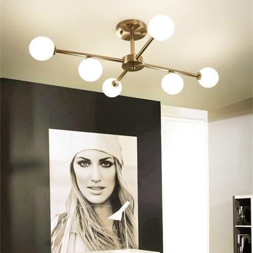 6/10 HeadsNordic Molecule Glass Bedroom Led Ceiling Lamp Art Retro Brass Living Room Ceiling Light Fixtures Free Shipping