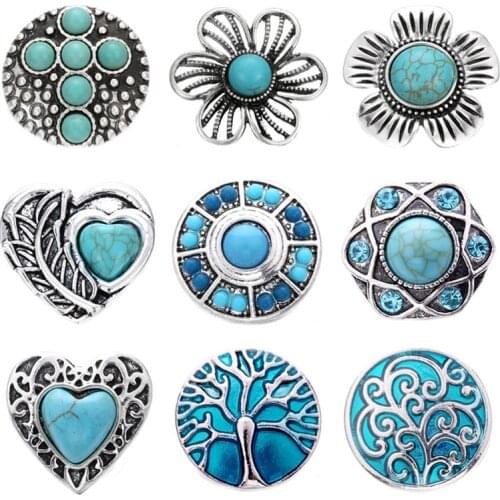 5pcs/lot 18mm Snap Jewelry Button Lot Vintage Natural Stone Elephant Owl Cross 18mm Metal Snap Buttons Fit Snap Button Bracelet