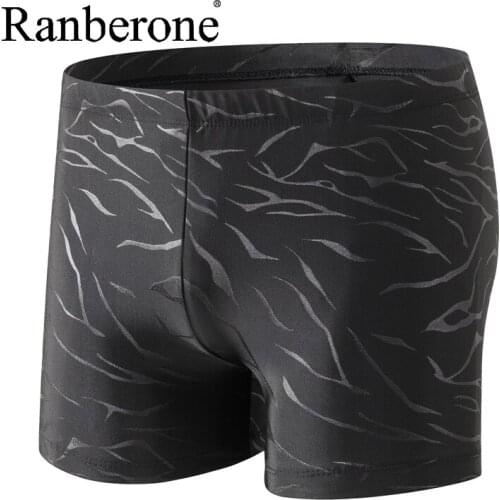 Ranberone New Men Stripe Swimwear Beach Shorts Swimsuits Mens Boxer Briefs Surfing Summer Swim Pants Swimming Trunks Plus Size