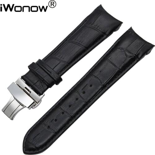Top Layer Genuine Leather Watchband 22 23 24mm for Couturier T035 Replacement Watch Band Steel Butterfly Clasp Wrist Strap Black