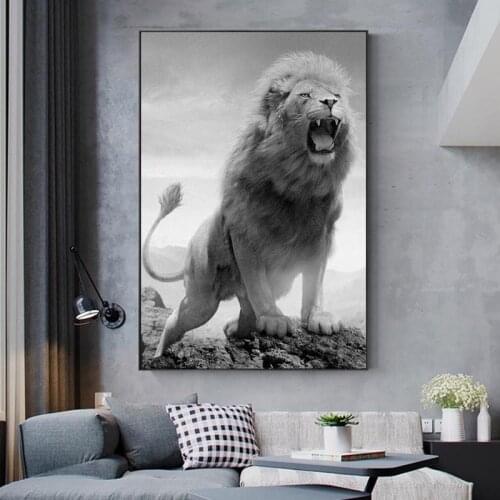 Roaring Male lion Canvas Art Posters Prints Animals Wall Art Decorative Pictures African Lion Canvas Painting Home Wall Decor