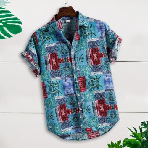 Summer Men Shirt Leaf Print Short Sleeve Summer Hawaii Button Down Shirt Top Holiday Beach Men Shirts 2021