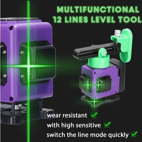 12 Lines Laser Level 3° Self-leveling Machine USB Rechargeable Lithium Battery Leveling Tool Vertical Horizontal Oblique Lines