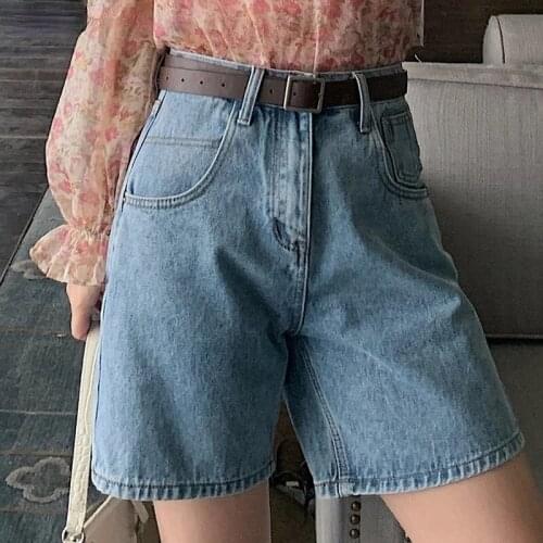 2021 Summer Korean Fashion New Womens Denim Shorts High Waist Free Waist Wide Loose Women Short Jeans 2021 Streetwear