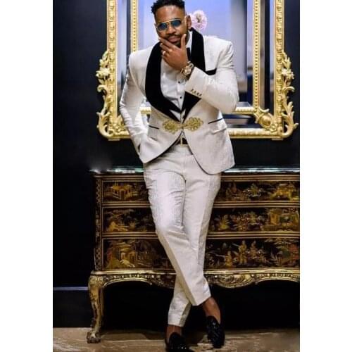 Floral Groom Tuxedo for Wedding Slim Fit Mens Suits 3 Piece Custom Jacket Vest with Pants Black Shawl Lapel Male Fashion Costume