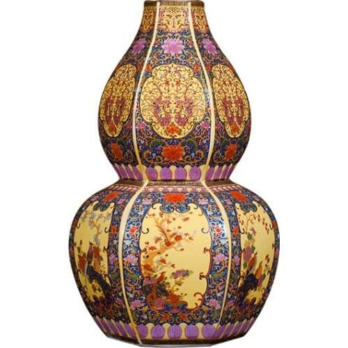 Antique Palace Enamel Gourd Vase Chinese Porcelain Flower Vase Collection Vase