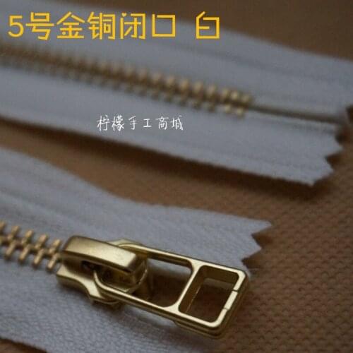 YKK zipper 5 metal gold copper closed 15-50cm white clothing pocket bag