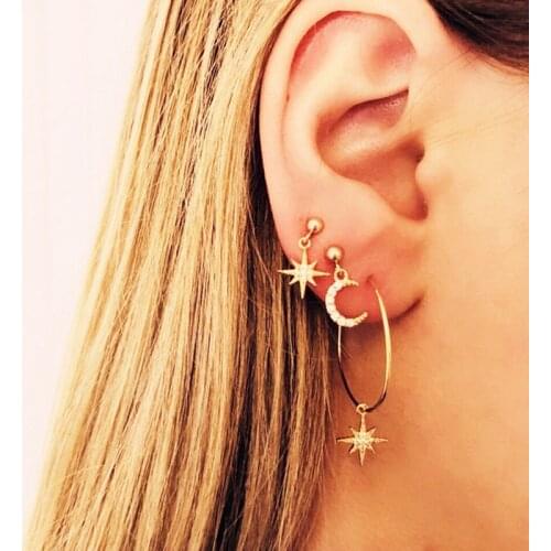 New Arrival Korean Fashion Classic Geometric Women Dangle Earrings Sets Asymmetric Earring Star And Moon Female Jewelry