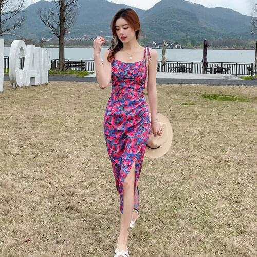 Women Long Floral Slip Dress Summer 2021 Runway Strappy Vintage Boho Retro Fairy Tropical Sea Beach Vacation Party Vestidos New