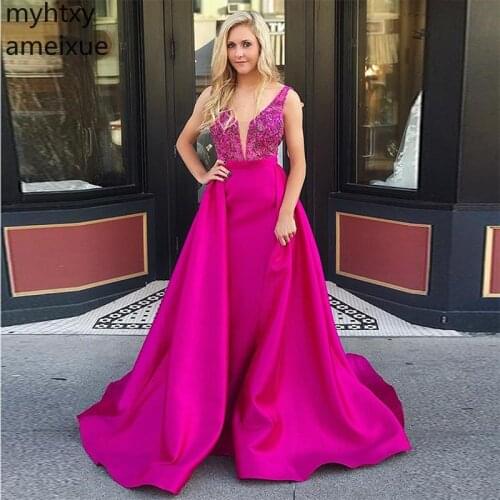Long Peachblow Plus Size Prom Dresses V-neck Sleeveless Evening Gowns Backless 2020 Women Formal Party Dress Delicate Beading