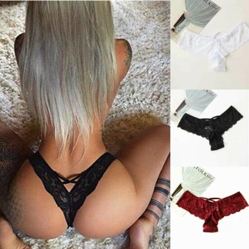 Womens Girls Underwear Sexy Lace Floral Back Criss-Cross Soft Underwear Briefs Panties G-string Lingerie Thongs Plus Size S-3XL