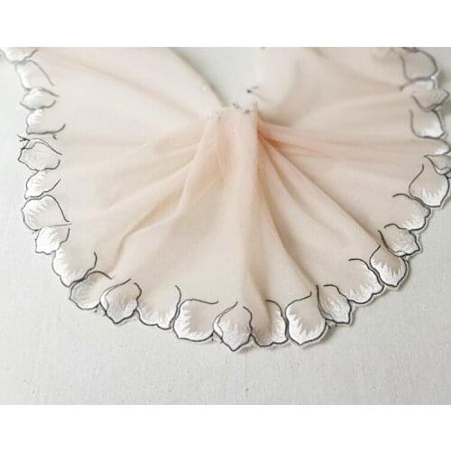 1 Meters/lot 19cm Width 2019 New Skin Pink Embroidered Fabric Lace Trim Wedding Dress Accessories Headwear Headbands