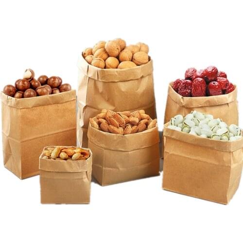 100pcs Kraft Paper Flat pocket Brown white Food Sandwich Bread Dried Fruits Cookie Baking Candy Bags Party Wrapping Gift Bags