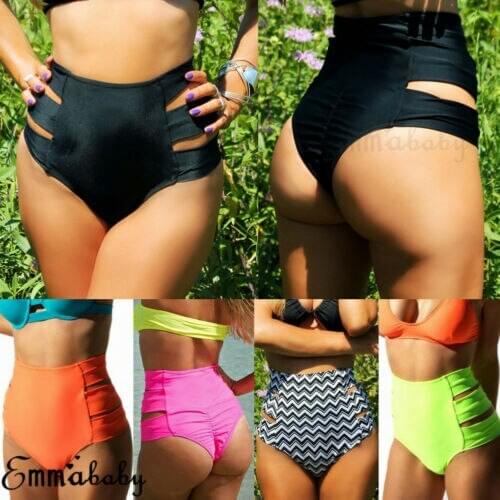 Womens 2019 Solid Hollow Out Brazilian Thong High Waist Bikini Bottom Cheeky Traingle Briefs Swimwear Bathing