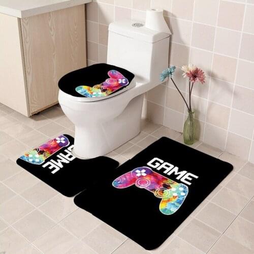 3Pcs/set Game Controller Bathroom Toliet Mat Set Anti Slip Kitchen Bath Coral Fleece Floor Carpet Washable Rug Drop Shipping