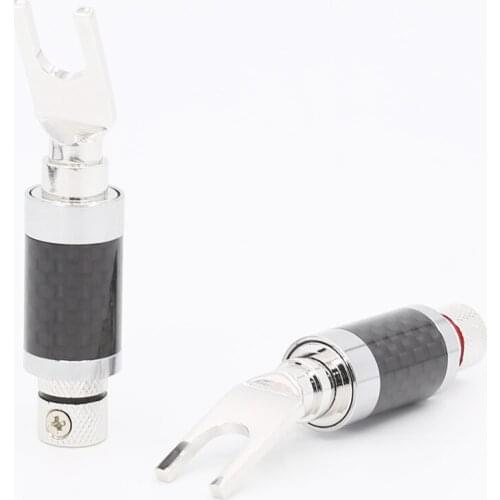 4 pieces Rhodium Plated Spade Plug, Carbon Fiber Speaker 9mm Cable Connector