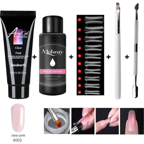 5pcs Poly UV Extention Gel Kits Nail Art French Nail Clear Pink White Colors Nails Starter Set Nail Tips Crystal UV Gel Brush