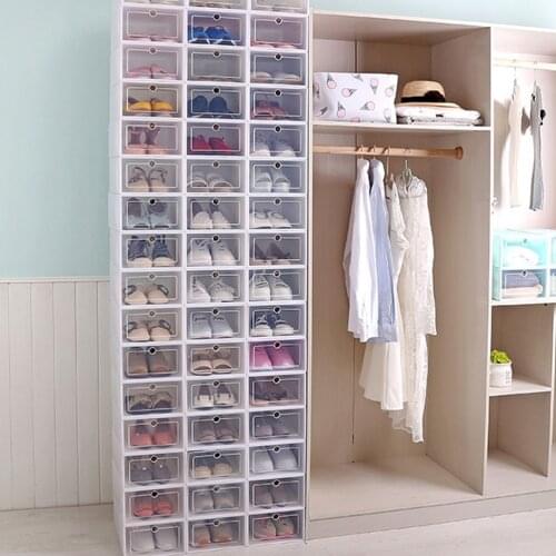 6pcs Shoes Box Transparent Thickened Drawer Case Plastic Shoe Boxes Stackable Box Shoe Organizer Shoebox storage Shoe rack
