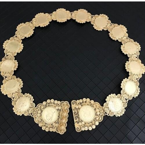 Algeria French Coin Metal Belts Round Flower Waist Chain France Jewelry Party Caftan Belt Jewelry Petal Napoleon Jewelry Belts