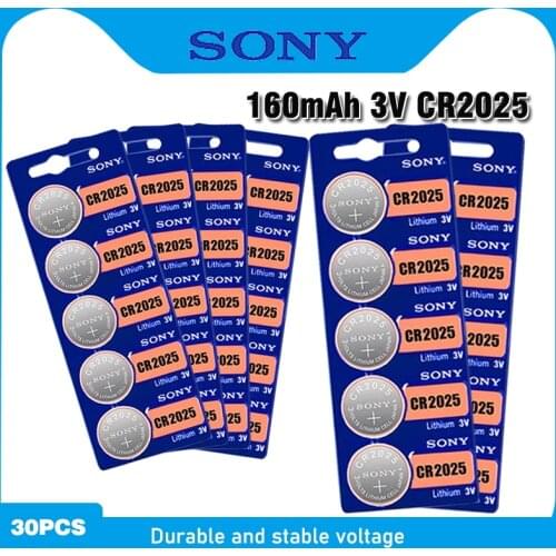 30pcs For Sony 3V CR2025 Cell Coin Button Batteries DL2025 BR2025 KCR2025 CR 2025 Lithium Battery For Watch Toys Remote Control