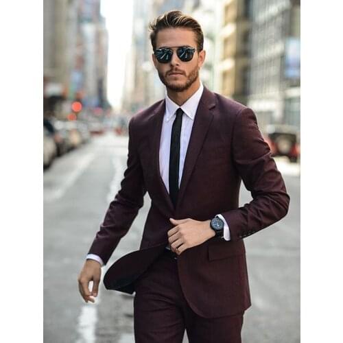 ANNIEBRITNEY Burgundy 2 Piece Slim Fit Formal Men Suit Custom Groom Wedding Tuxedo High End 2 Piece Prom Wedding Men Suit Set