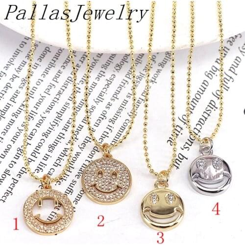 10Pcs 2021 Hot Selling CZ Micro Pave Smiley Face Pendant Necklace Gold Chain Charm Necklace for Women Men Jewelry