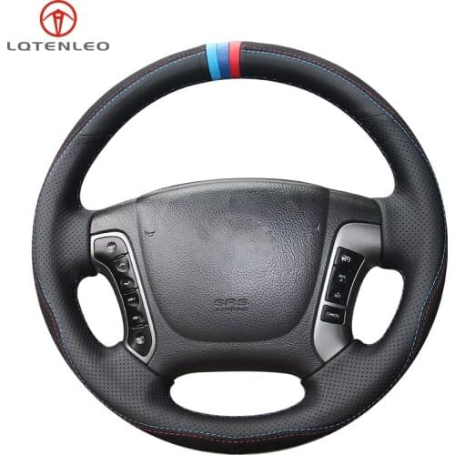 LQTENLEO Black Suede Leather Car Steering Wheel Cover For Hyundai Santa Fe 2006-2012 H-1 (Starex) 2008-2020 i800 2008-2019
