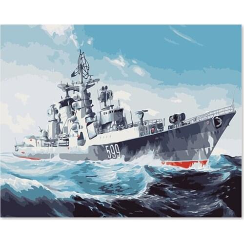 Digital oil painting DIY decoration living room bedroom sofa background warship destroyer carrier