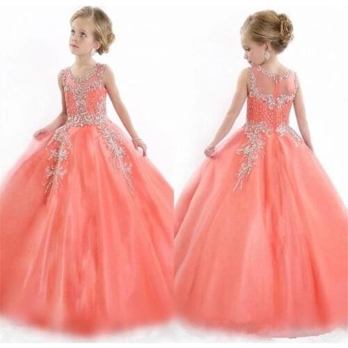 Lovely Flower Girl Dresses Beaded Sequined Applique For Weddings Sleeveless Gown Kids First Holy Communion Pageant Dresses