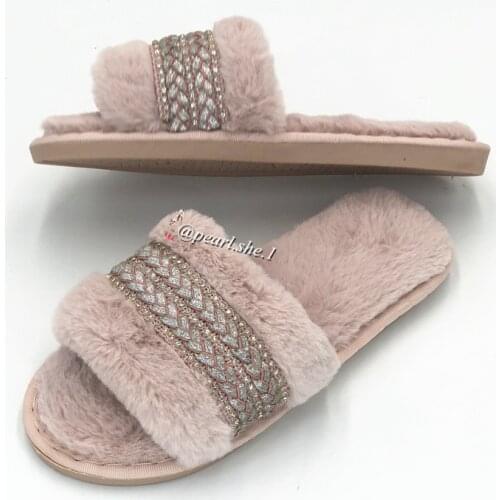 Designer Girl Fashion Fur Slippers Wholesale Faux Fur Cross Indoor Floor Slides slippers custom