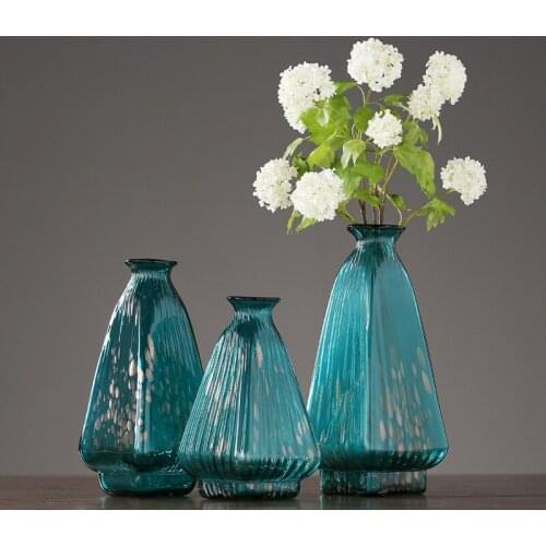 European simple blue handmade glass vase ornaments Home decoration flower arranging device soft furnishings and accessories