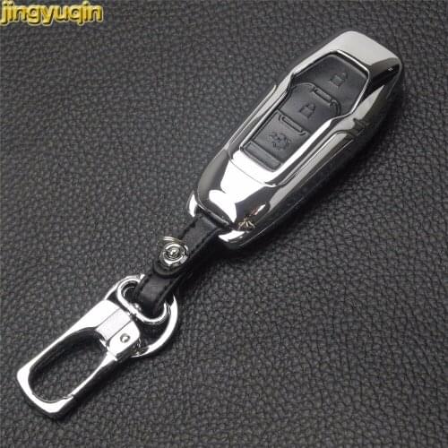 Jingyuqin 5PCS 3 Buttons Zinc Alloy+Leather Car Key Case Cover For Ford Edge With Buckle Car-styling