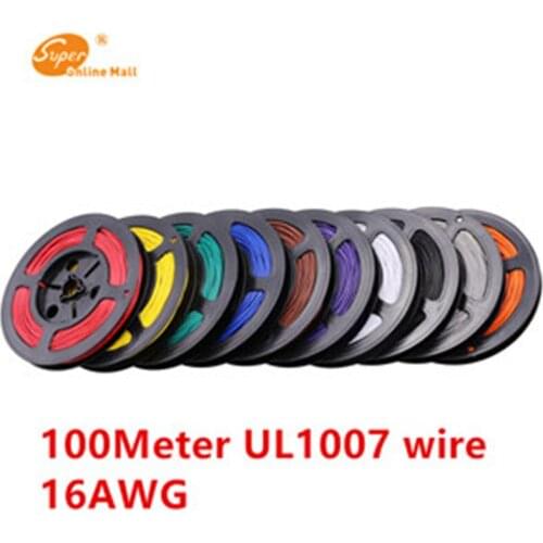 100M/lot 16 AWG cable 164 FT 10 Colors UL 1007 Electronic Wire Conductor To DIY Decoration Wires 26/0.25TS OD 2.4mm