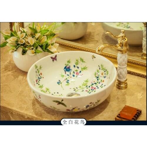 Chinese wash basin sink ceramic basin sink Jingdezhen washing basin Art Counter Top bathroom ceramic sinks bathroom art basin