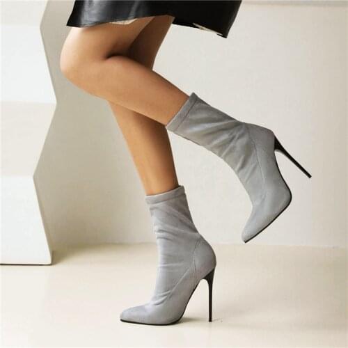 YMECHIC Sexy Shallow Nightclub Shorty Ankle Boots for Women Nubuck Pu Stilleto Thin Heels 2021 Autumn Shoes Plus Size 45 Black