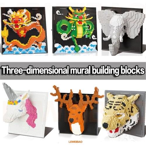 Creative deer, tiger, elephant, dragon and beast, standing volume, animal mural, assembling block, wall painting, toy, gift, dec
