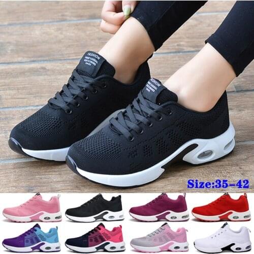 Fashion Womens Running Shoes Lightweight Air Cushion Sports Sneakers Breathable Mesh Female Walking Jogging Lace Up Shoes 35-42