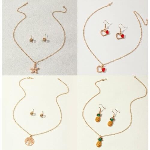 Trendy Metal Necklace/Earrings Womens Contracted Fashion Love Star Pineapple Jewelry Sets Necklace/Earrings Jewelry for Girls