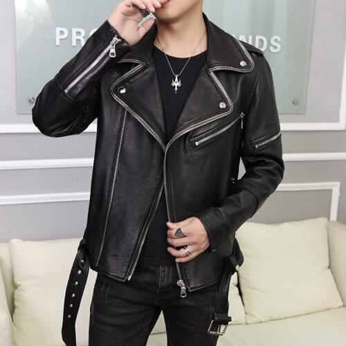 Men Real Leather Sheepskin Jacket 2020 New Brand Slim Lapel Short Coat Spring Autumn Casual Biker Jacket Outwear Black M-2XL